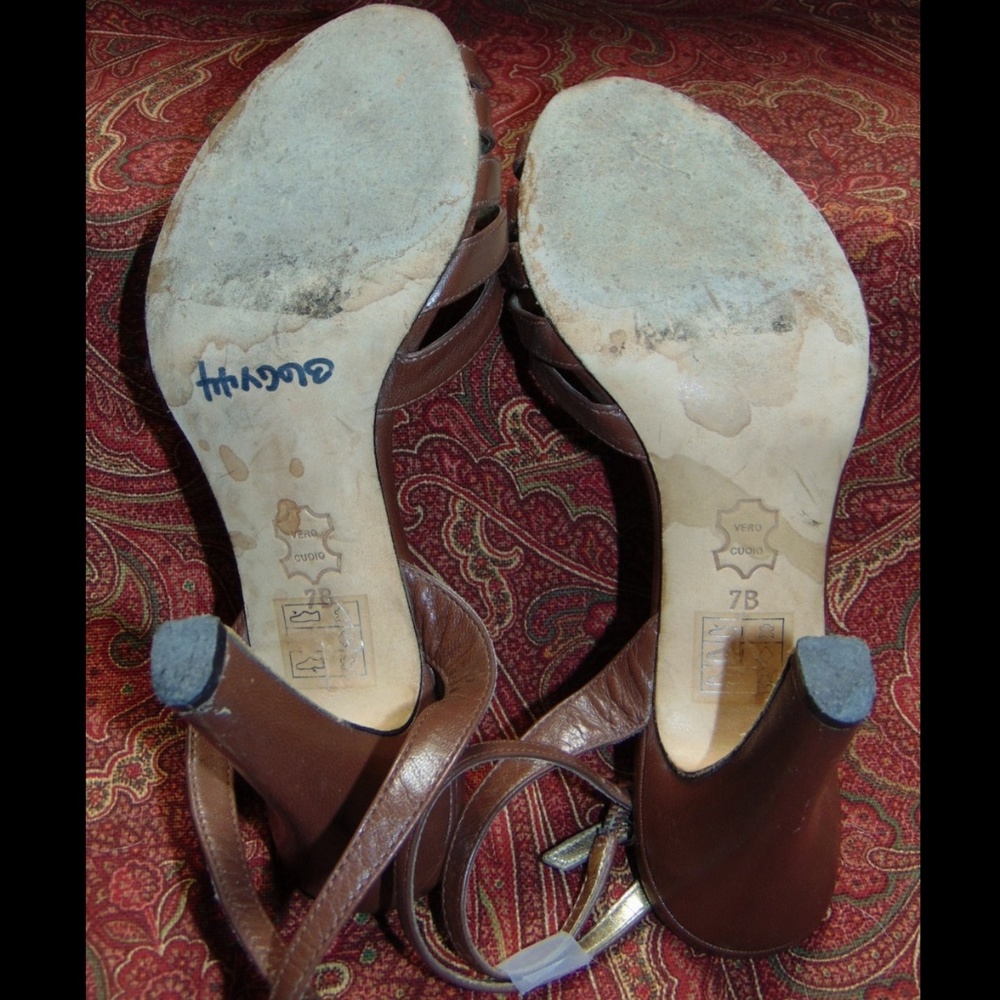 CHARLES ankle wrap tan sandals 7B w/4" heel✨ - Picture 7 of 9